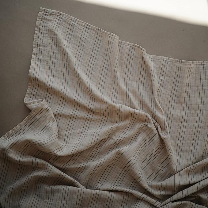 mushie Muslin Baby Swaddle Blanket | 100% Organic Cotton (Retro Stripe)