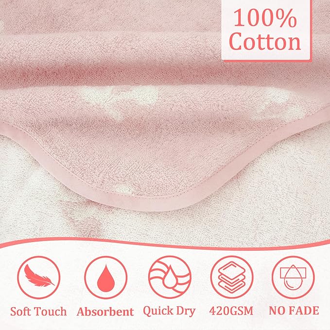 VOOVA & MOVAS Thick Baby Hooded Bath Towel - 100% Cotton,420GSM, 30.5x36 Inches,0-2Years, Super Absorbent Large Towel with Cherry Hood for Newborn,Toddler,Infant, Baby Essentials, Pink Cherry