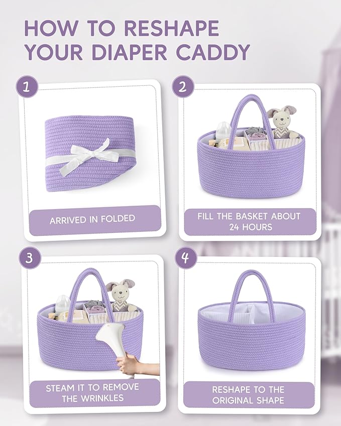 Maliton Baby Diaper Caddy Organizer, Cotton Rope Diaper Caddy Basket, Large Storage Basket for Newborn Boys and Girls, Gift for Baby Shower List, Newborn Essentials
