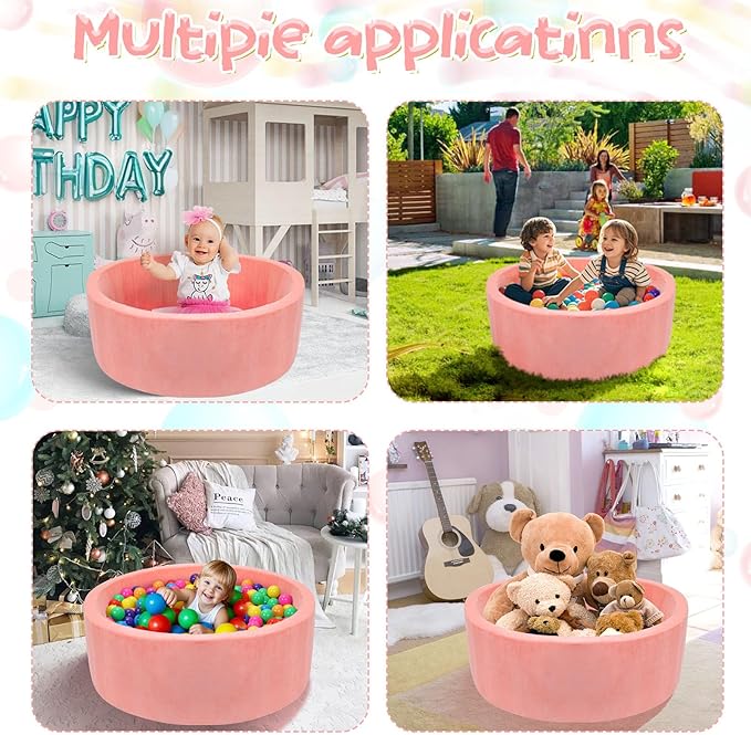 Foam Baby Ball Pit, 35.4"x 11.8" Ball Pits for Toddlers, Soft Round Kiddie Playpen Ball Pool for Kids with Soft Memory Sponge, Ideal Gift for Babies Indoor and Outdoor Game,Pink(Balls not Included)