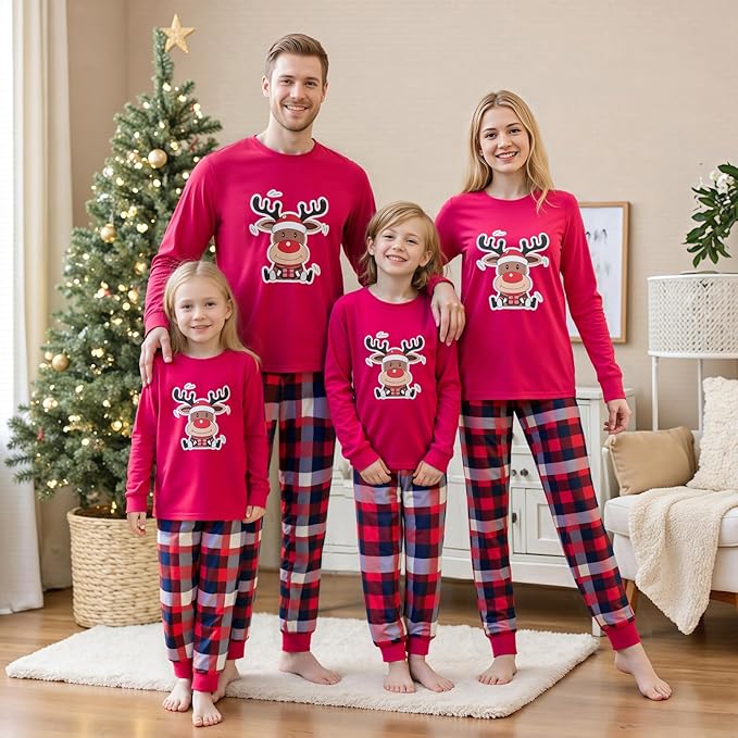 Awoscut Christmas Family Matching Pajamas Christmas Pjs Holiday Nightwear Sleepwear Sets Long Sleeve Pjs