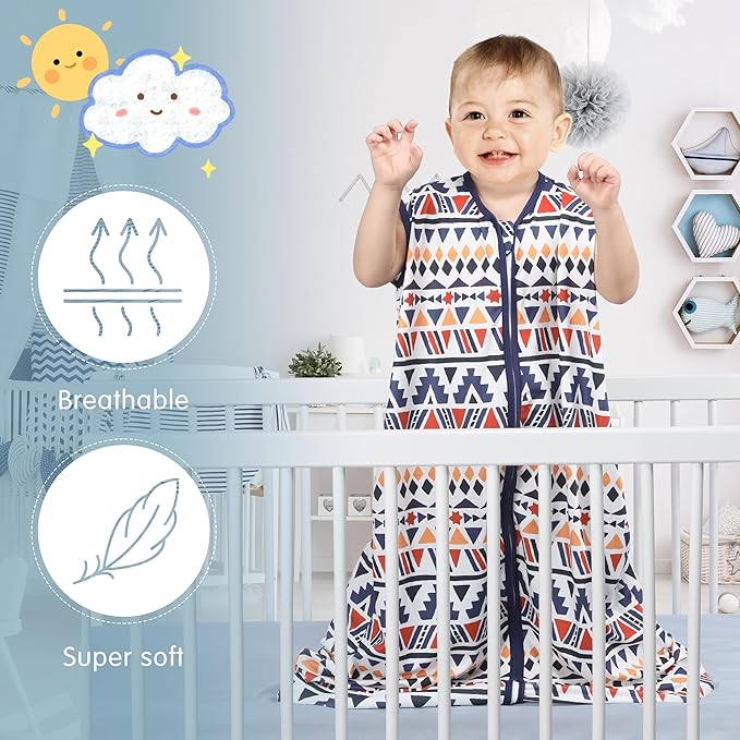 3 Pack Baby Sleep Sack 100% Rayon Cotton Baby Sleeping Bag 2-Way Zipper Toddler Wearable Blankets TOG 0.3. (Soccer&Triangles&Blue, 0-6 Months)