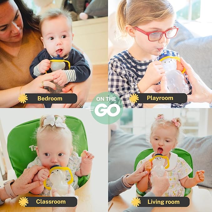 TalkTools Honey Bear Bottle Straw Cup with Handle – Dishwasher Safe, Premium Food-Grade Sippy Cup Trainer for Babies & Toddlers 4+ Months – Easy-Grip Design Helps Kids Learn to Drink from a Straw.