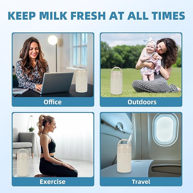 Portable Breast Milk Cooler, Stainless Steel Breastmilk Storage Keeps Breastmilk Cold for up to 24 Hours, Breast Milk Chiller Included Ice Pack for Women Outdoor Travel - White