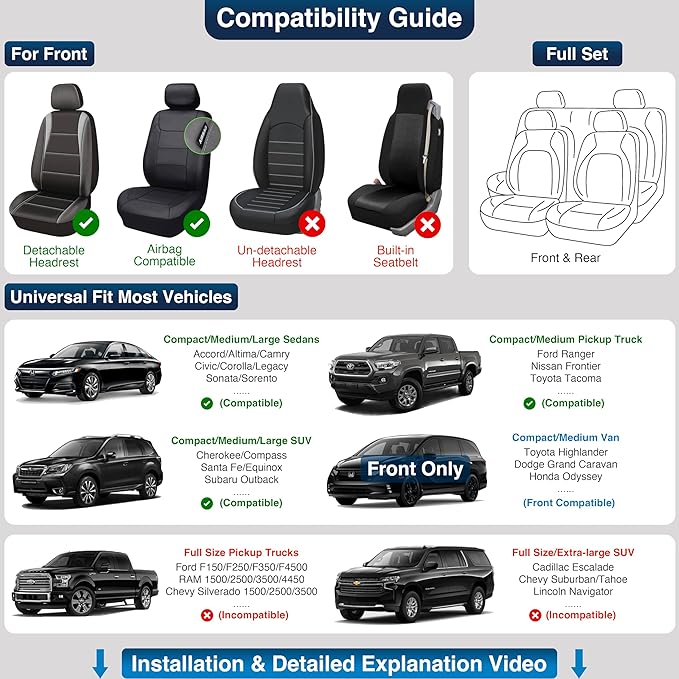 OASIS AUTO Car Seat Covers Premium Waterproof Faux Leather Cushion Universal Accessories Fit SUV Truck Sedan Automotive Vehicle Auto Interior Protector Front Pair (OS-001 Black)