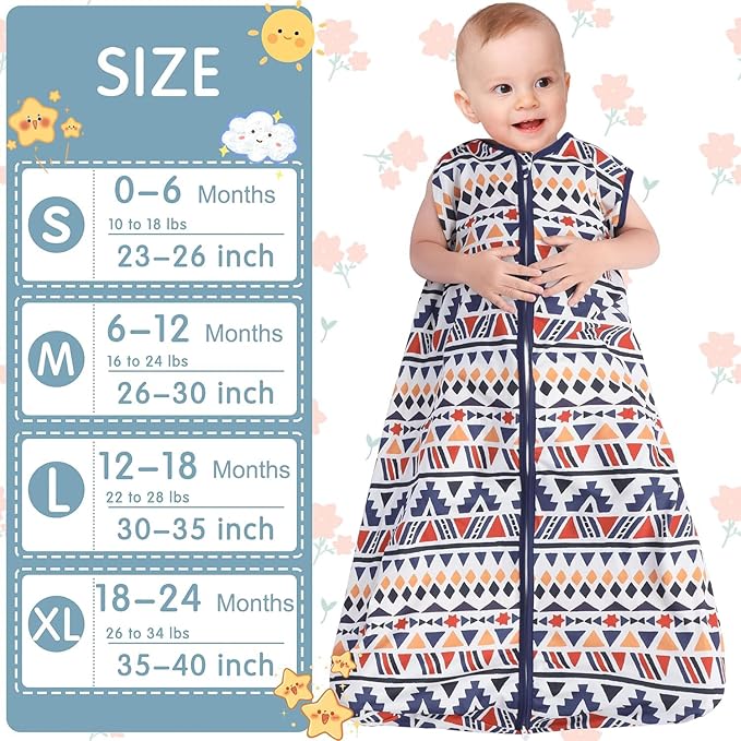 Baby Sleeping Bag 2-Way Zipper Toddler Wearable Blankets Comfy Stretchy Lightweight TOG 0.5 (Soccer & Triangles, M)