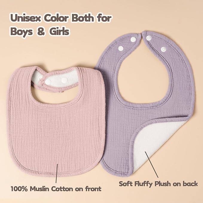 Susurration Muslin Baby Drool Bibs 6Pack Soft Square Adjustable Baby Bandana Bibs for Unisex Girls & Boys