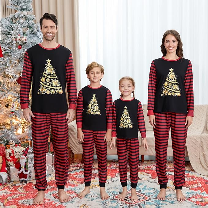Awoscut Christmas Family Matching Pajamas Christmas Pjs Holiday Nightwear Sleepwear Sets Long Sleeve Pjs