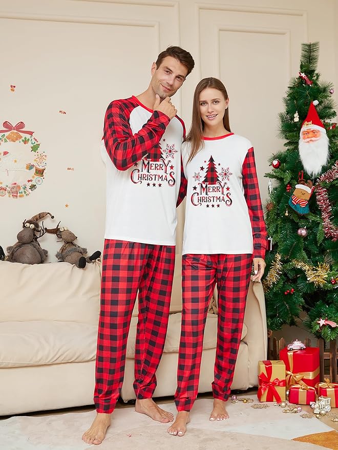 Awoscut Christmas Family Matching Pajamas Christmas Pjs Holiday Nightwear Sleepwear Sets Long Sleeve Pjs