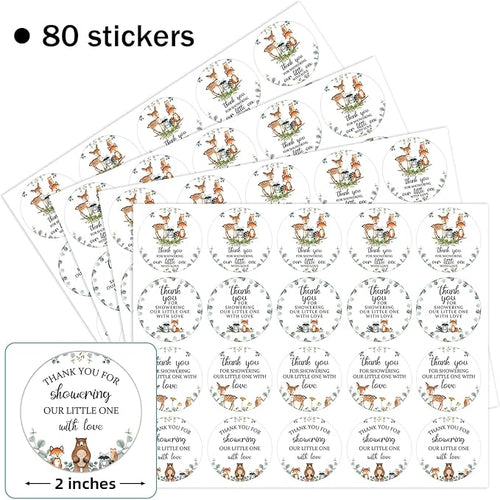 80 Pieces Cute Woodland Creature Thank You Stickers, Baby Shower Birthday Party Decorate Watercolor Forest Woodland Animals Theme Party Gift Wrap Bag Label Decorations, 4 Design Stickers