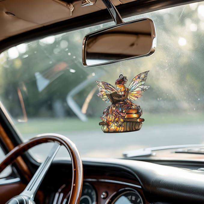 Book Fairy Acrylic Suncatcher Stained Glass Effect Window Car Hanging Christmas Ornament Indoor Outdoor Decor Garden Sun Catcher Panel Gifts for Fairy Tale Lover for Women Mom Grandma