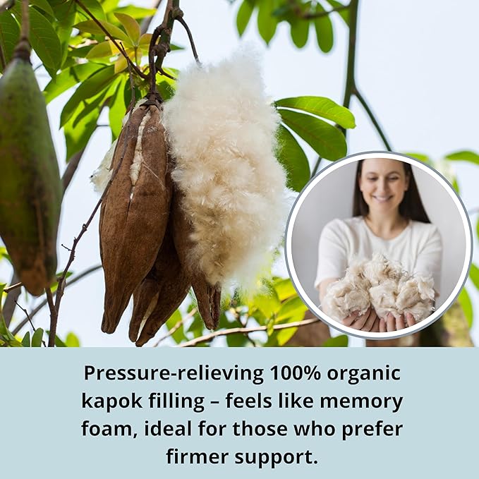 First Organic Cotton Pregnancy Pillow for Sleeping & Feeding made with Natural Kapok Filling – Cooling Nursing & Comfort Pillow for Maternity Support & Side Sleepers – Removable Cover Included!