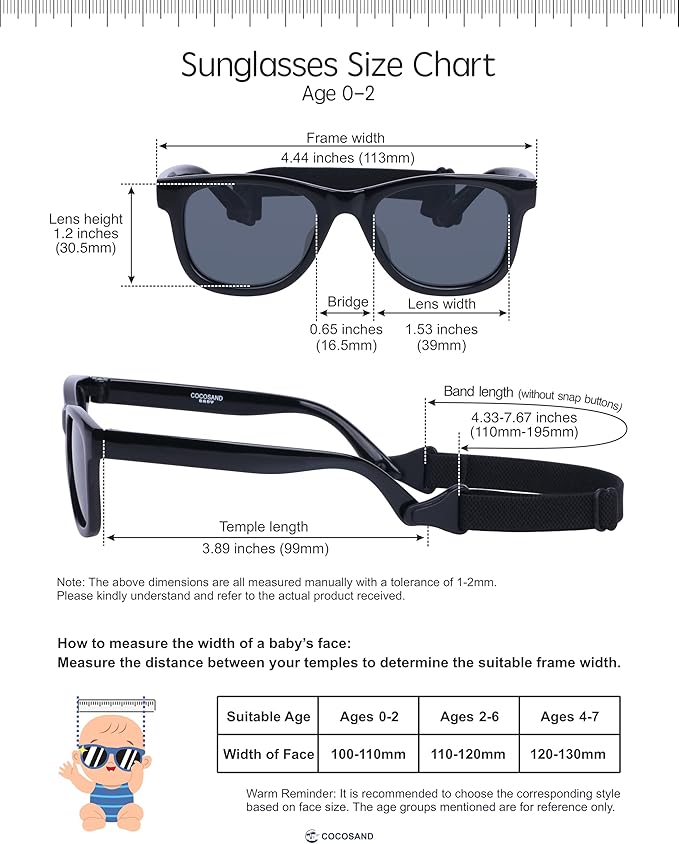 COCOSAND Flexible Baby Sunglasses with Strap Polarized UV Protection for Toddler Infant Newborn Boy Girl Age 0-24 Months