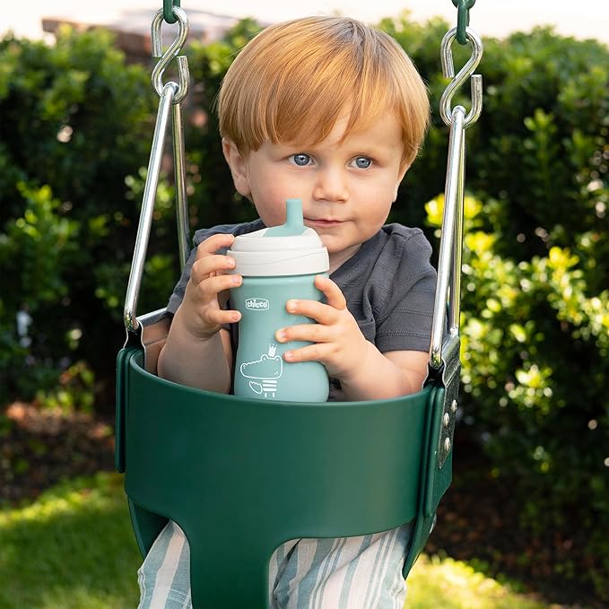 Chicco Sport Spout Trainer with Semi-Firm, Bite-Resistant Spout and Spill-Free Lid 9oz. | Top-Rack Dishwasher Safe | Easy to Hold with Ergonomic Indents | Sage/Grey, 2pk | 9+ months