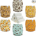 Mama Koala 3.0 Pocket Cloth Diapers for Babies with Suede Lining, 6 Pack with 6 4-Layer Natural Cloth Diaper Inserts - Reusable and Washable Pocket Diapers (S-Hardworking Bees)