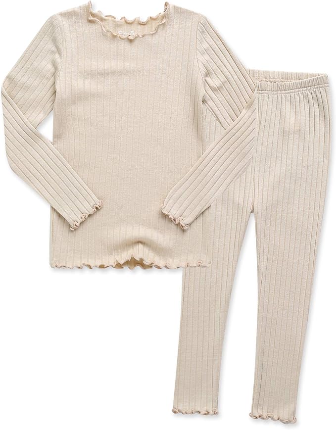 VAENAIT BABY 6M-12Y Infant Kids Toddler Junior Girls Soft Comfy Modal Tencel Shirring Sleepwear Pajamas 2pcs Set