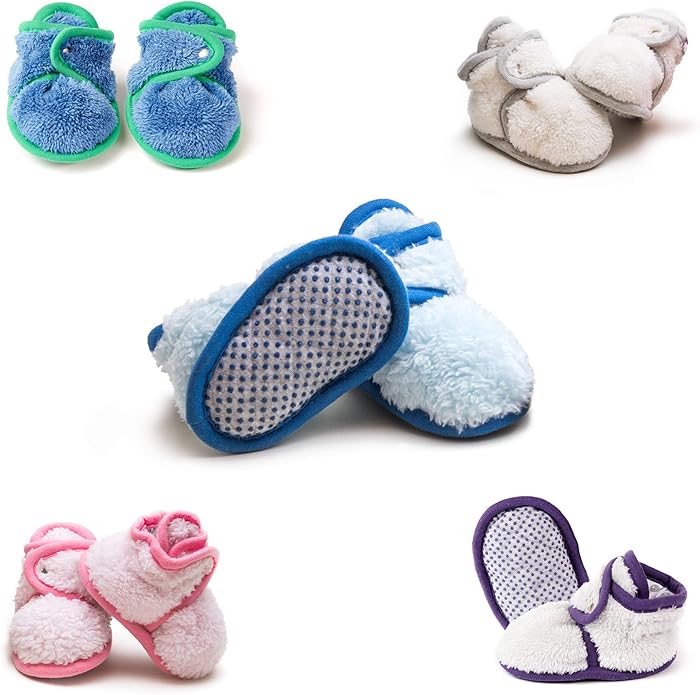 Warm Baby Booties Cozy Baby Slippers Stay on with Non Slid Sole with grippers for Newborns and Infants