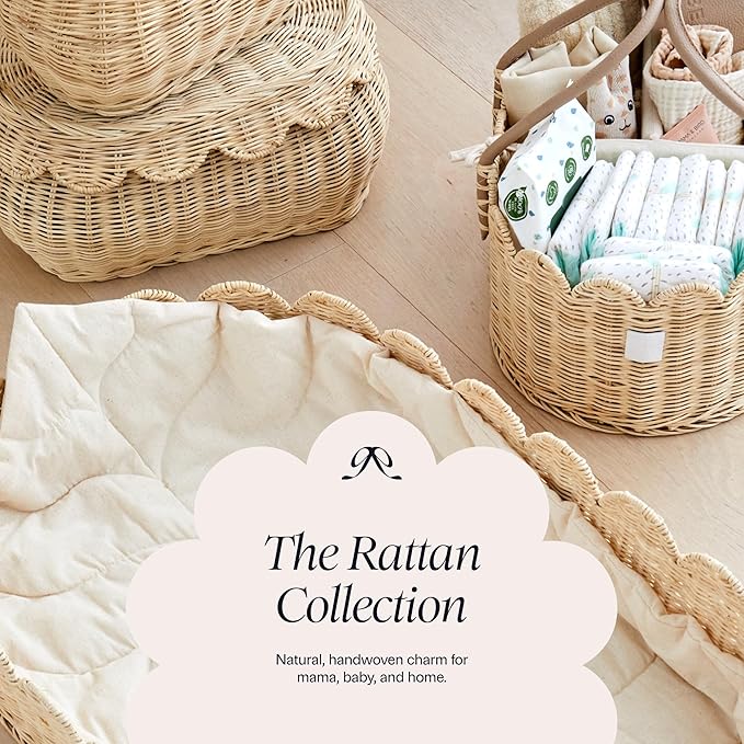 BEBE BASK Premium Baby Diaper Caddy Organizer - Handmade Rattan Basket With Cotton Divider - Award-Winning & Luxury Diaper Caddy Basket - (SAVANNAH)
