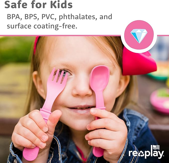 Re-Play Toddler Forks and Spoons Set - 4x4 Utensils Set for Kids - Dishwasher and Microwave Safe - Made in USA - Pack of 8-5.8" x 1.2" x 0.2" - Droid