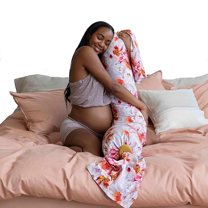 bbhugme Adjustable Pregnancy Pillow – Full Body Support for Side Sleeping - Adjustable Firmness and Shape - Supports Back, Legs, Belly, HIPS for Pregnant Women - Removable Cover - Blushing Roses
