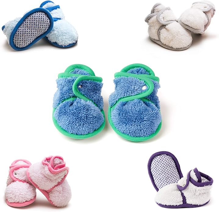 Warm Baby Booties Cozy Baby Slippers Stay on with Non Slid Sole with grippers for Newborns and Infants