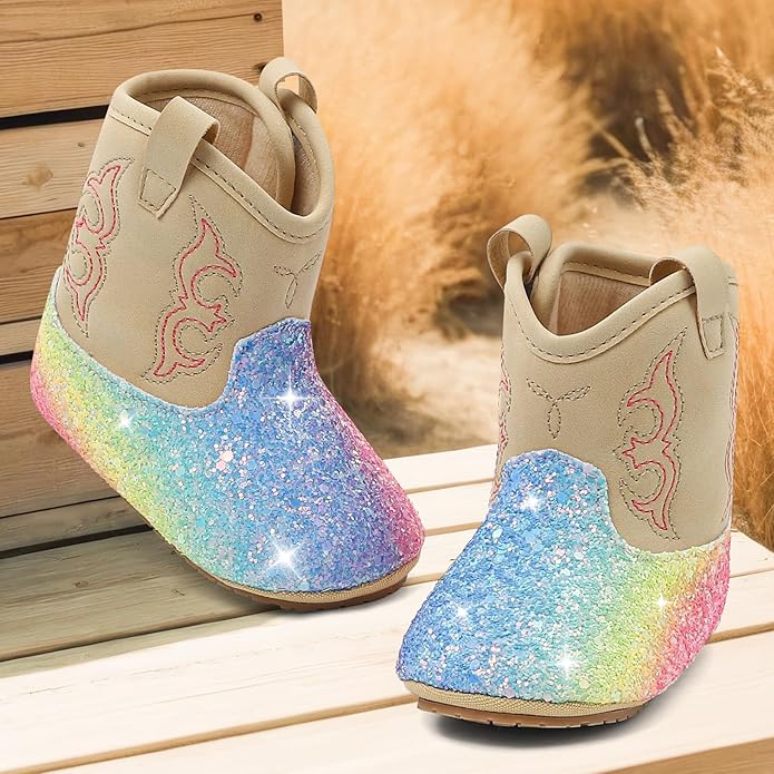 MK MATT KEELY Leather Western Boots Cowboy Bootie Soft Sole Non-Slip Crib Shoes for Baby Infant Toddler Girls Boys Newborn