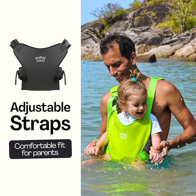 WaterLand Baby Carrier - Innovative Carrier You Can Use Both in Water & Land - Waterproof Infant Chest Holder with Adjustable Straps, Lightweight Toddler Harness for Pool & Beach (Grey)