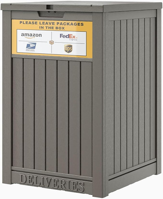 Package Delivery Box for Outside with Sign, 48 Gallon Storage with Lockable Secure, Large Double Wall Resin Outdoor Package Delivery Waterproof