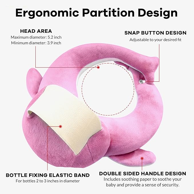 kornsurte Nursing Pillow for Bottle Feeding, Bottle Holder Support Pillow, Ergonomic Comfort Nursing Essentials for Mom, Sore Arm & Wrist Relief (Pink)
