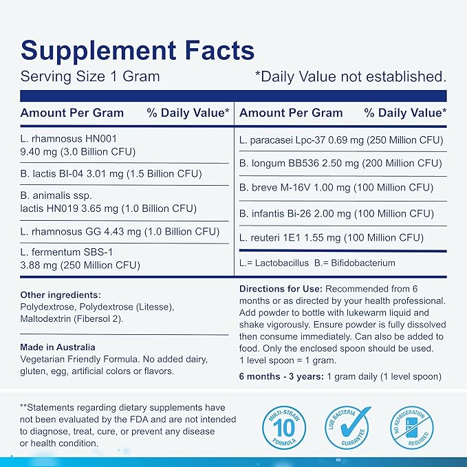 Life-Space 60 Grams, for 0-36 Month Baby, 7.5 Billion CFU & Multi Strain, Balance Microflora, Supports Digestive Health & Nutrient Absorption & Immunity, No Refrigeration Probiotic Powder for Baby