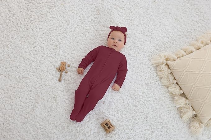 GUISBY Long Sleeve Baby Footed Pajamas with Mittens Cotton Sleepers with Zipper 3-Pack