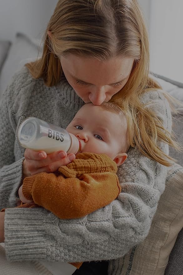 Bibs Baby Glass Bottle Starter Kit 4 Bottles, 3.7 oz & 7.6 oz | Anti-Colic Design, Vented Nipple, Breast-Like Transition | Lab-Grade Borosilicate Glass | Ivory
