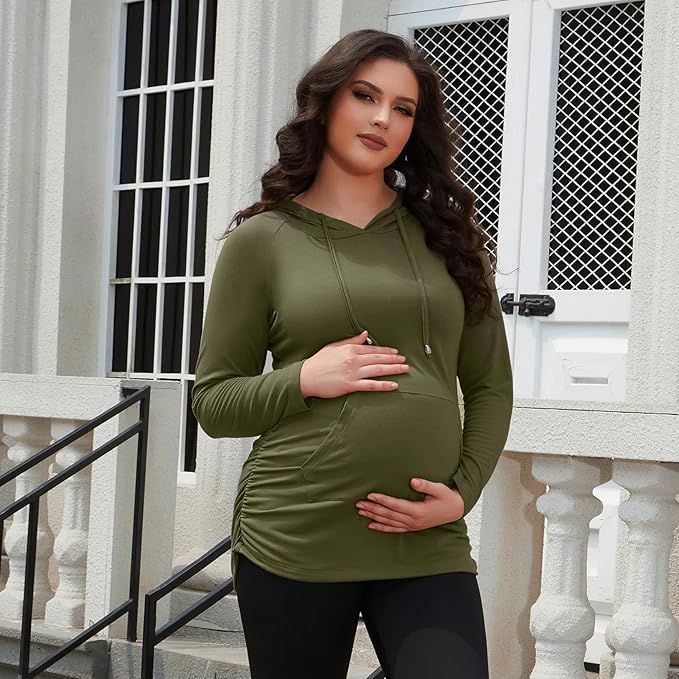 GINKANA Maternity Hoodie Long Sleeves Shirts Casual Maternity Top Pregnancy Sweatshirt Casual Clothes