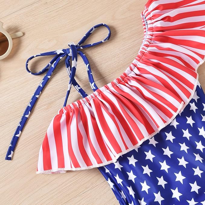 Toddler Baby Girls Ruffles Bikini One Piece Swimsuits Floral Off Shoulder Swimwear Beach Bathing Suit