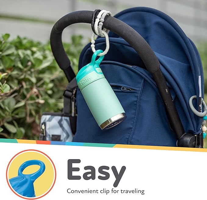 Nuby Thirsty Kids No Spill Flip-It Reflex Stainless Steel Travel Cup or Water Bottle - 10 Oz - 18+ Months - White - Back to School Essentials