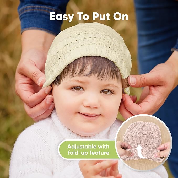 3-Pack Baby Beanies for Boys, Girls - Stretchy Knit Baby Hats, Cute Newborn & Toddler Winter Hat, Soft & Warm Infant Beanie 6-36 Months (Tea Rose, M)