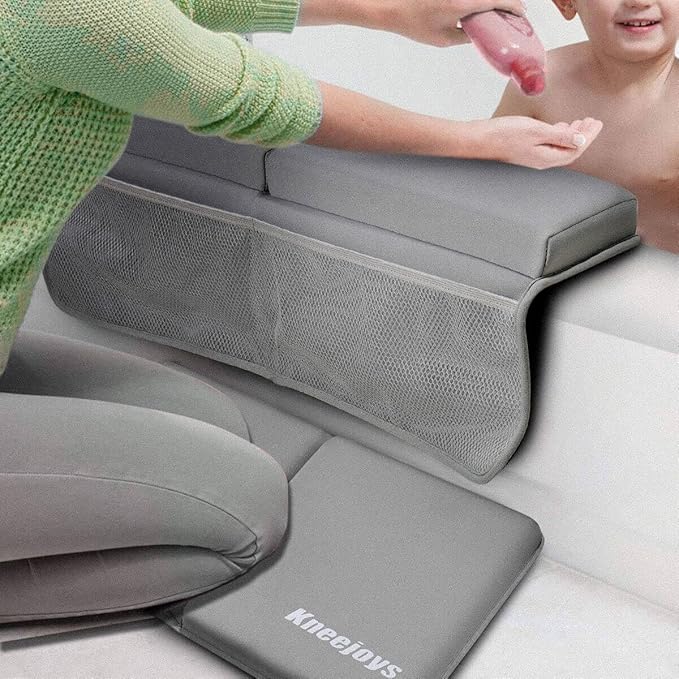 Bath Kneeler and Elbow Rest Pad Bath Kneeler Baby Bath Mat Kneeling Pad Bath Toy Organizer for Tub Kneeling Pad for Bathing Baby Memory Foam
