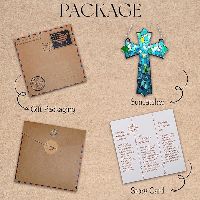 Mosaic Cross Acrylic Suncatcher Stained Glass Effect Window Car Hanging Christmas Ornament Indoor Outdoor Decor Garden Jesus Sun Catcher Panels for Family Christmas Jesus Gift for Women Mom Grandma