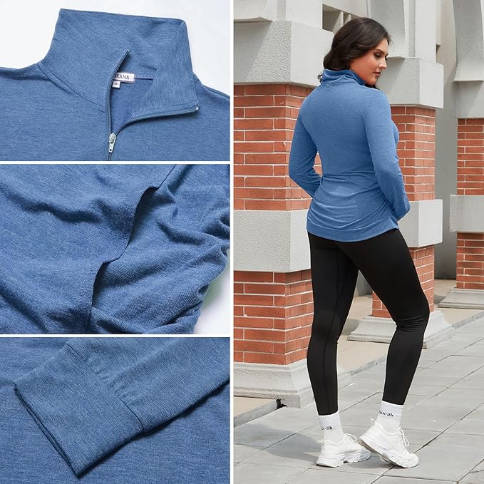 GINKANA Maternity Women's Long Sleeve Shirt Half Zipper Lapel Lightweight Casual Maternity Pullover with Pockets