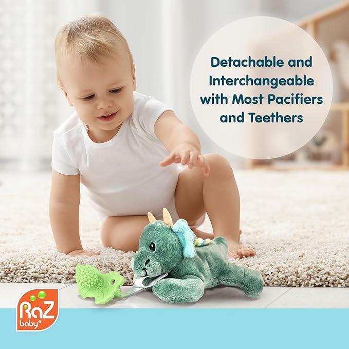 RaZbaby Panda RaZbuddy w/RaZberry Teething Relief Pacifier – Soothes Sore Gums w/Nature-Inspired Texture, 100% BPA-Free Silicone Teether, Detachable Stuffed Animal – 3 Months+ Teether, Mint