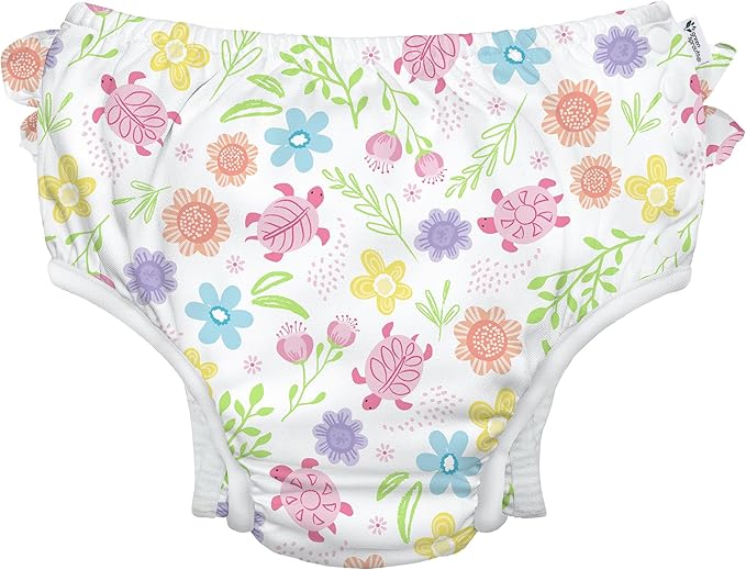 green sprouts Baby Toddler Eco Ruffle Snap Swim Diaper - White Turtle Floral - 12mo