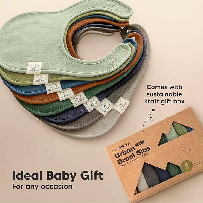 KeaBabies 8-Pack Organic Baby Bibs for Girls, Boys - Quilted Cotton Cloth Baby Drool Bibs for Drooling and Teething Toddler, Newborn, Infant, Soft & Super Absorbent (Eclipse)