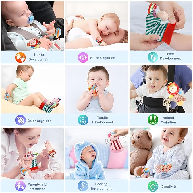 Wrist Rattles Foot Finder Rattle Toy for 0-4 Months Baby, Feet Leg Ankle Socks Arm Hand Bracelet Shaker for 4-8 Months Infant boy & Girl, Gift Set for 0-1 Years Newborn Babies (5 pcs-A)