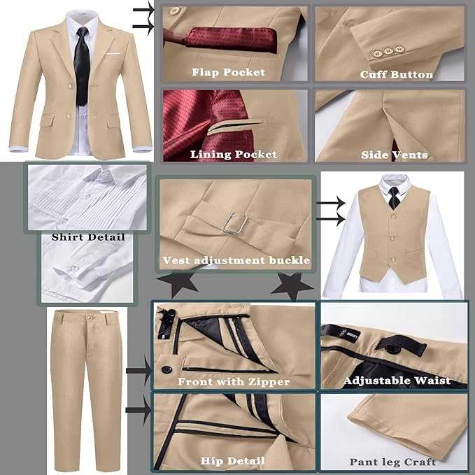 Boys Suit Set Slim Fit Kids Formal Suits Toddler Tuxedo Wedding Prom Classic Suits for Boy Teen Black Blue Dress Outfit