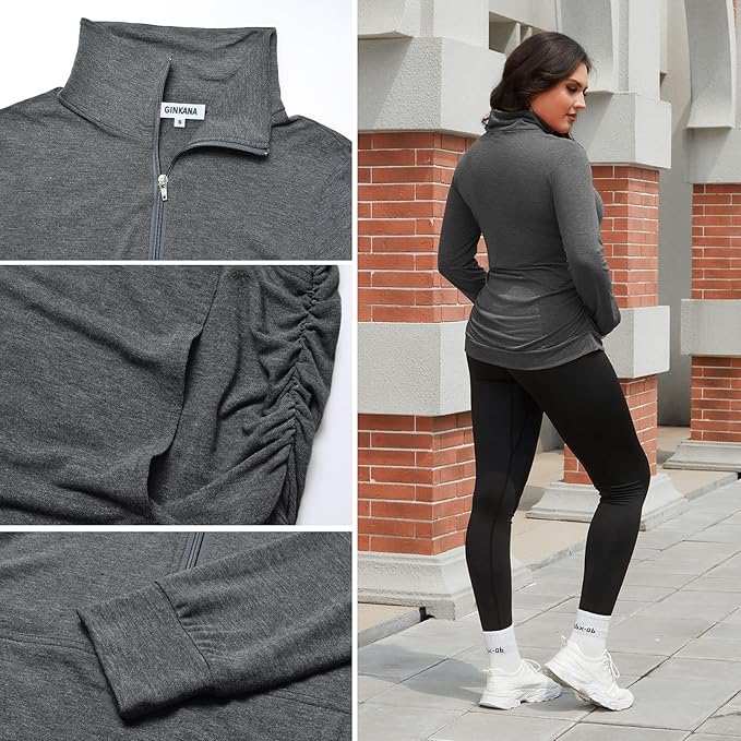 GINKANA Maternity Women's Long Sleeve Shirt Half Zipper Lapel Lightweight Casual Maternity Pullover with Pockets