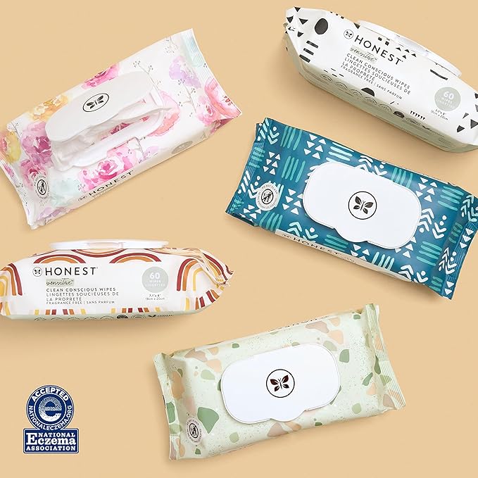 The Honest Company Clean Conscious Multi-Use Wipes, Unscented Hypoallergenic Baby Wipes for Sensitive Skin, 99% Water Plant-Based Compostable Wipes, Geo Mood, 576 Count