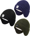 3 Pack Baby Beanie Hats with Earflaps, 2 Size Baby Winter Hat for Infant Toddler Kids, Fleece Lined Knit Hat for Girls Boys