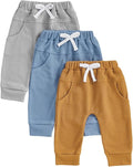 Sejardin Toddler Baby Boy Girl Pants 3 Pack Solid Color Elastic Waist Jogger Sweatpants Newborn Infant Casual Bottoms