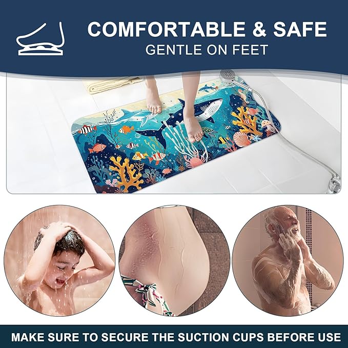 XIYUNTE Baby Bath Mat for Tub Non Slip Kids Bath Mat - 40"x16" Extra Long Bathtub Mat Non Slip Kids, Eco-Friendly Toddler Bath Mats with Suction Cups for Secure Grip, Easy to Clean & Easy Drying