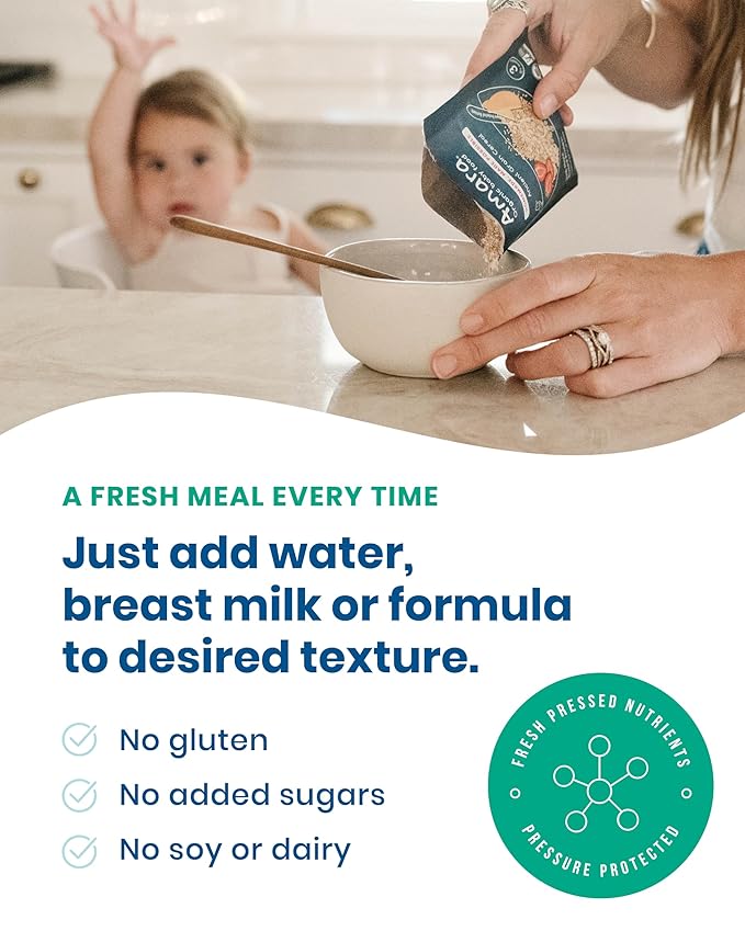 Amara Organic Baby Food - Stage 2 - Peas, Corn & Carrots - Baby Cereal to Mix With Breastmilk, Water or Baby Formula - Shelf Stable Baby Food Pouches Made from 100% Organic Veggies - 10 Pouches, 3.5oz Per Serving